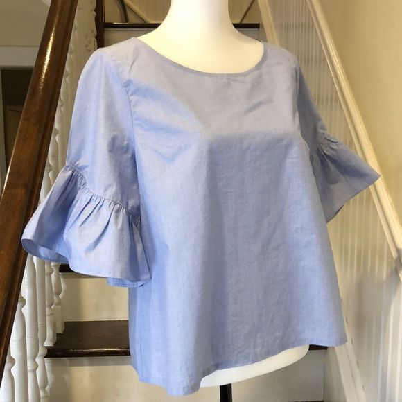 MADEWELL Women's Blue Short Bell Sleeve Blouse Size Medium NWT - Picture 3 of 10